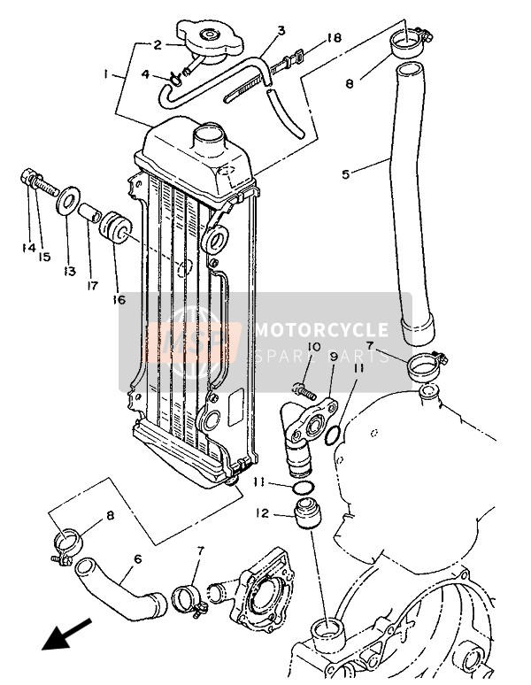 Yamaha YZ80 1988 Radiator & Slang voor een 1988 Yamaha YZ80