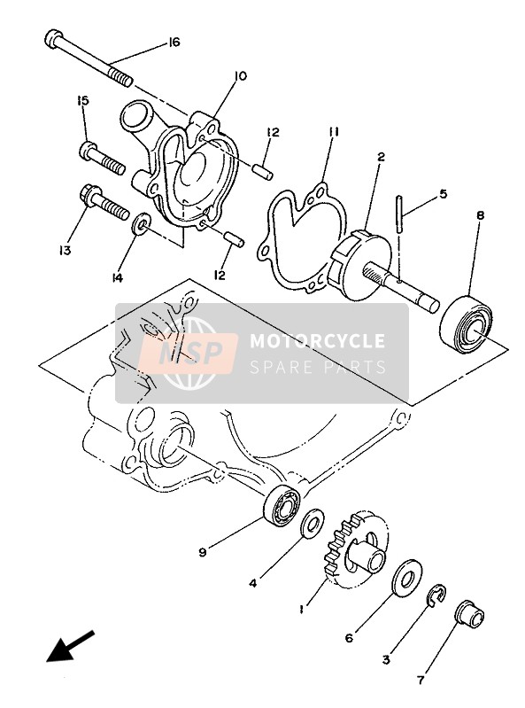 Yamaha YZ125 1988 Waterpomp voor een 1988 Yamaha YZ125