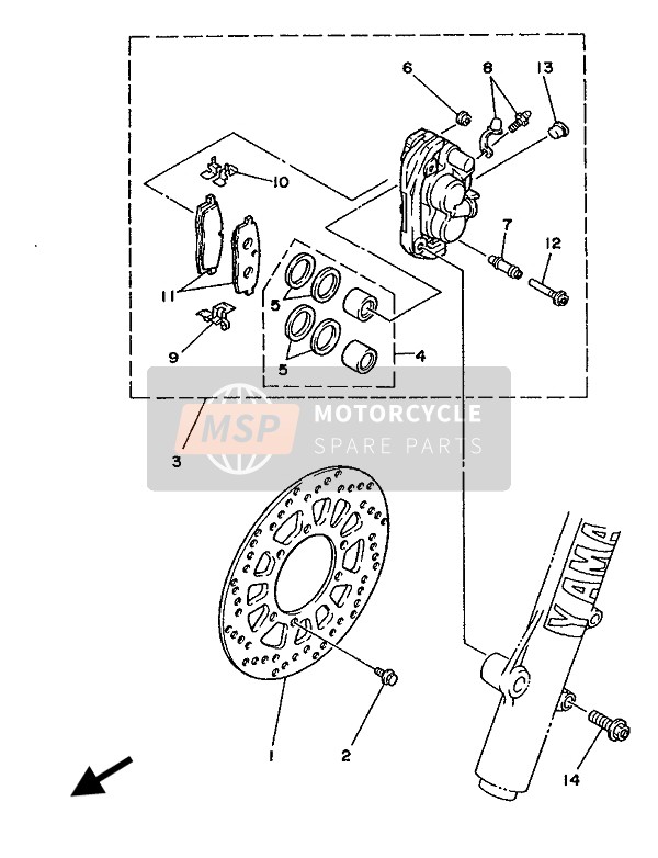 Yamaha YZ125 1988 Pinza de freno delantero para un 1988 Yamaha YZ125