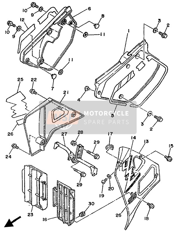 Yamaha YZ125 1989 Couvercle latéral & Cuve à mazout pour un 1989 Yamaha YZ125