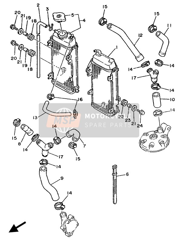 Yamaha YZ250 1989 Radiator & Hose for a 1989 Yamaha YZ250