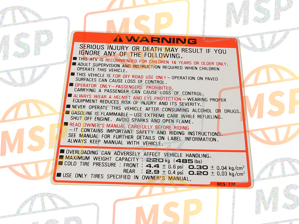 87504HC5770, Label,Use Warning, Honda, 1