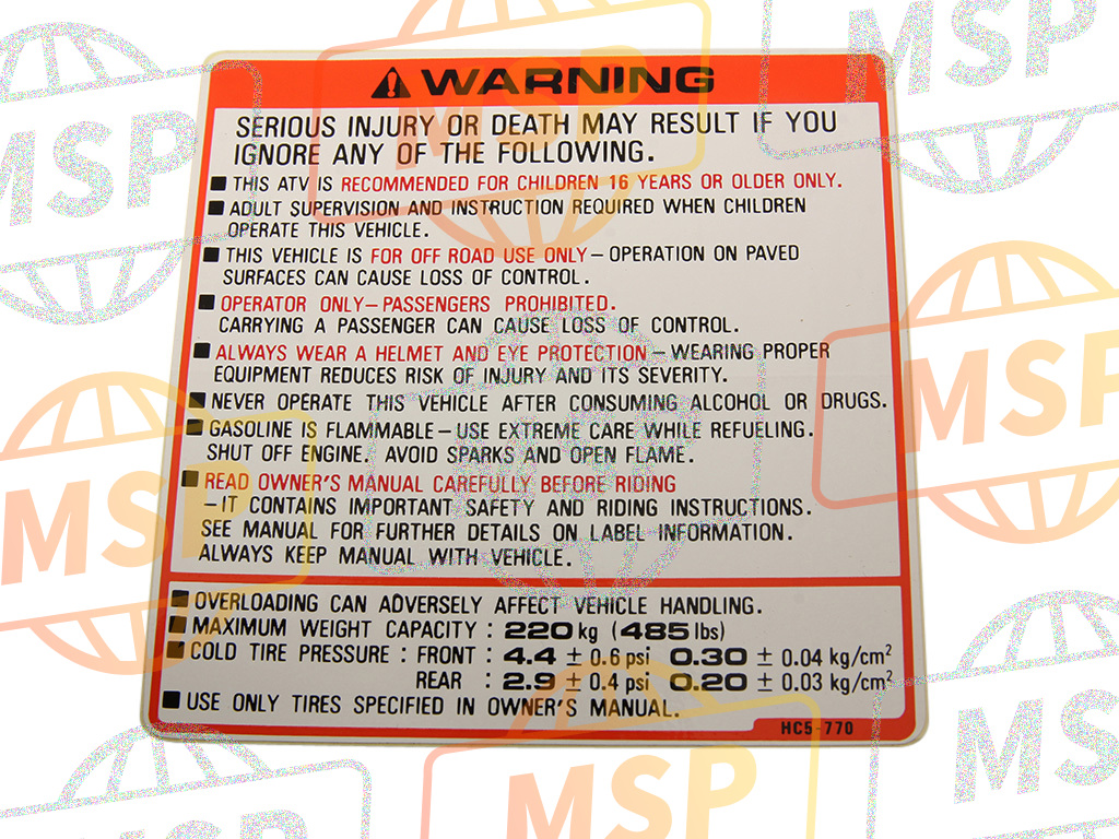 87504HC5770, Label,Use Warning, Honda, 2