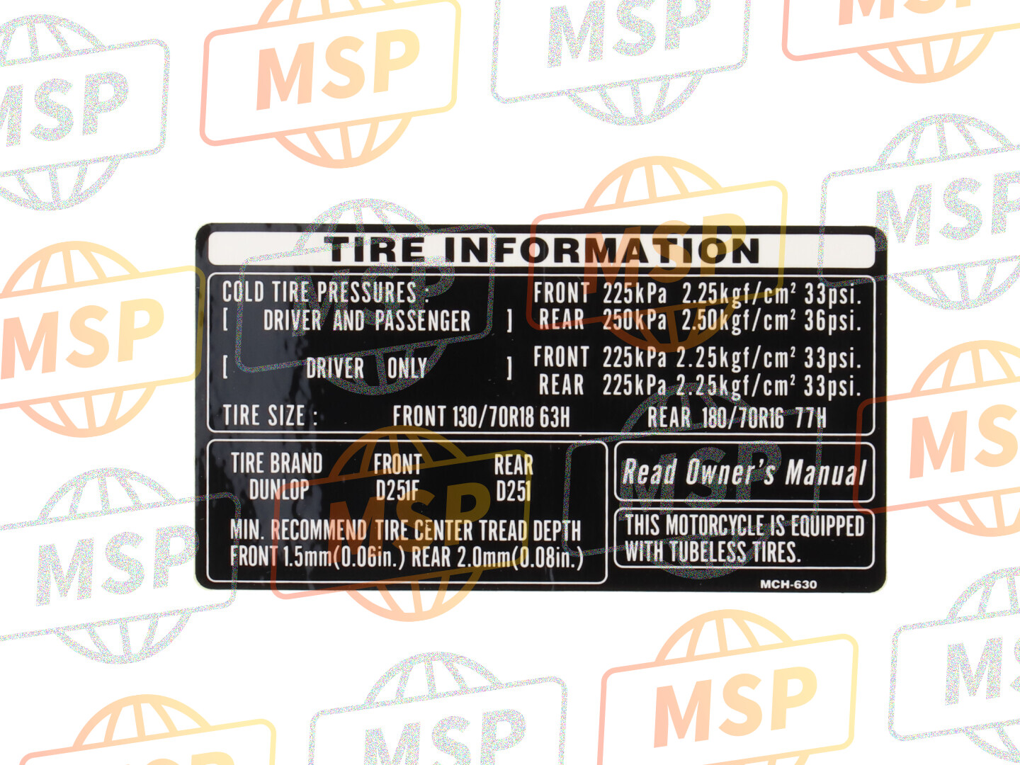 87505MCH630, Label, Tire, Honda, 1