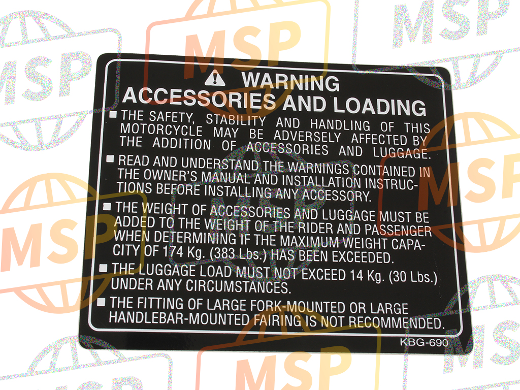 87512KBG690, Label, Accessories & Loading Caution, Honda, 1