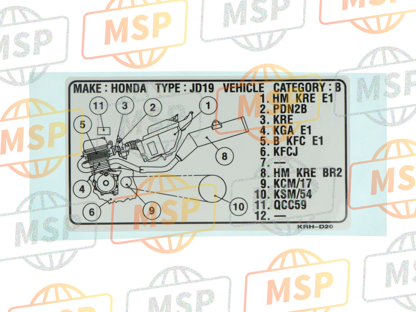 87520KRHD20, Etiquette De Preuve Tripo, Honda, 1