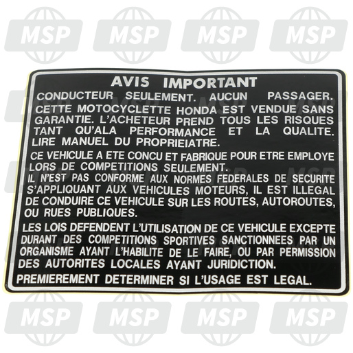 87560ML3970, Mark, Caution (French), Honda, 1