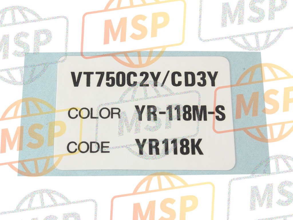 87565MBAE20ZB, Label, Color (###) *TYPE10* (YK118K) (TYPE10 ), Honda, 1