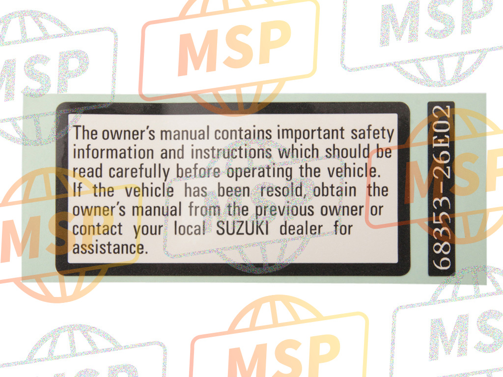 6835326E03, Label,Manual Notice, Suzuki, 1