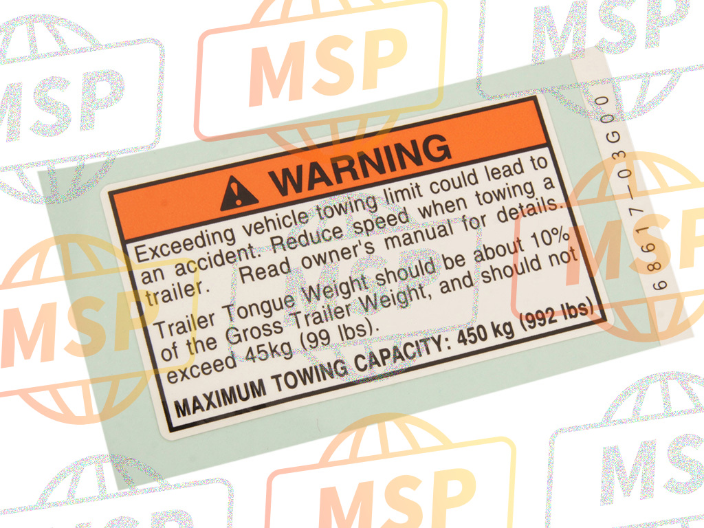 6861703G01, Label,Trailer Tow Warning, Suzuki, 1