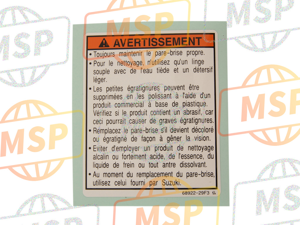 6892229F31, Label, Screen (French), Suzuki, 1