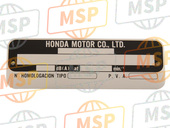 87501MAS415, Piastra Numero Registrazi, Honda