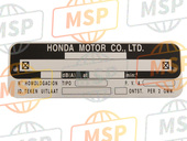 87501MBWP00, Placa,  Numero Registro, Honda