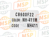 87565MBZG00ZC, Label, Color (###) *TYPE3* (NH411) (TYPE3 ), Honda, 1